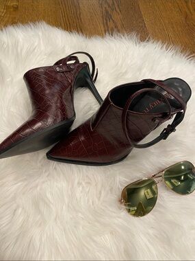 luxury rebel Burgundy Croc-Embossed Pointed Slingback Heels 39.5 EU size